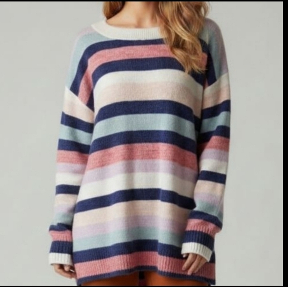 GAP Multicolor Striped Crew Neck Sweater Oversized Size Medium - Picture 9 of 12